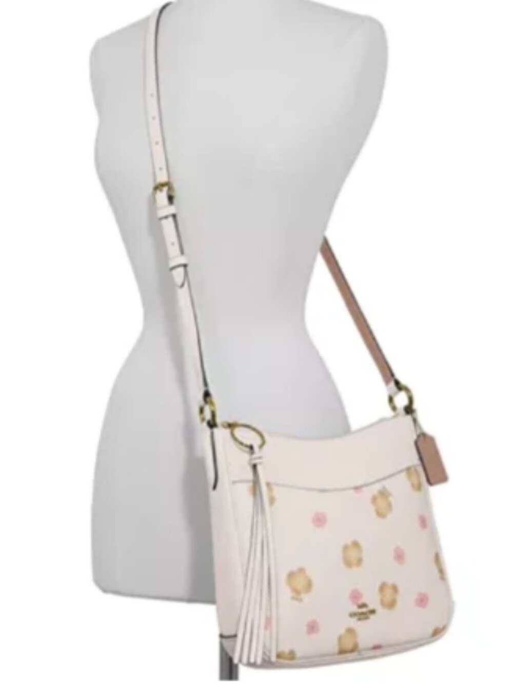 Coach Chaise Chalk White Pansey Print Pebbled Leather Crossbody Bag